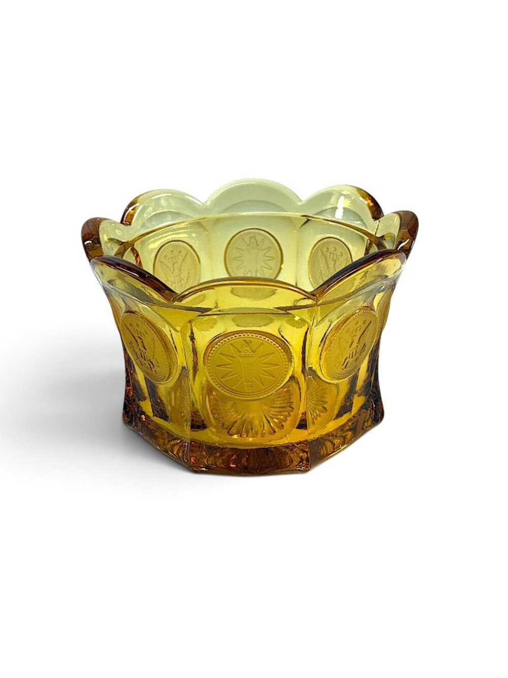 Vintage Fostoria 3" Tall Coin Glass Amber Sugar Bowl - No Lid